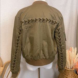 LUMIERE Army Green Lace Up Back Bomber Jacket